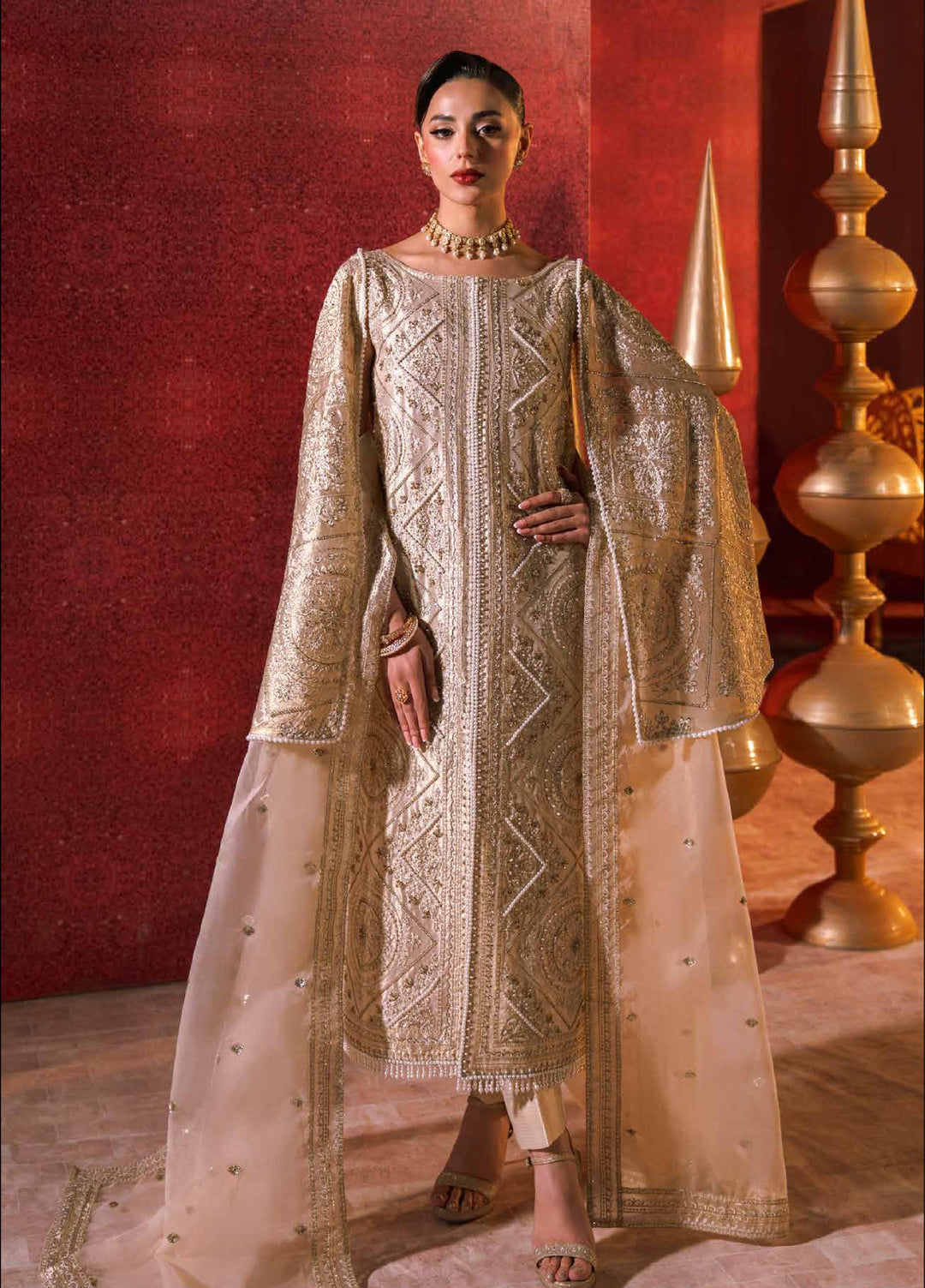 Zarmina by Zariya Unstitched Embroidered Gold Lama 3 Piece Suit ZRY26UZ ZB50045 - Festive Collection