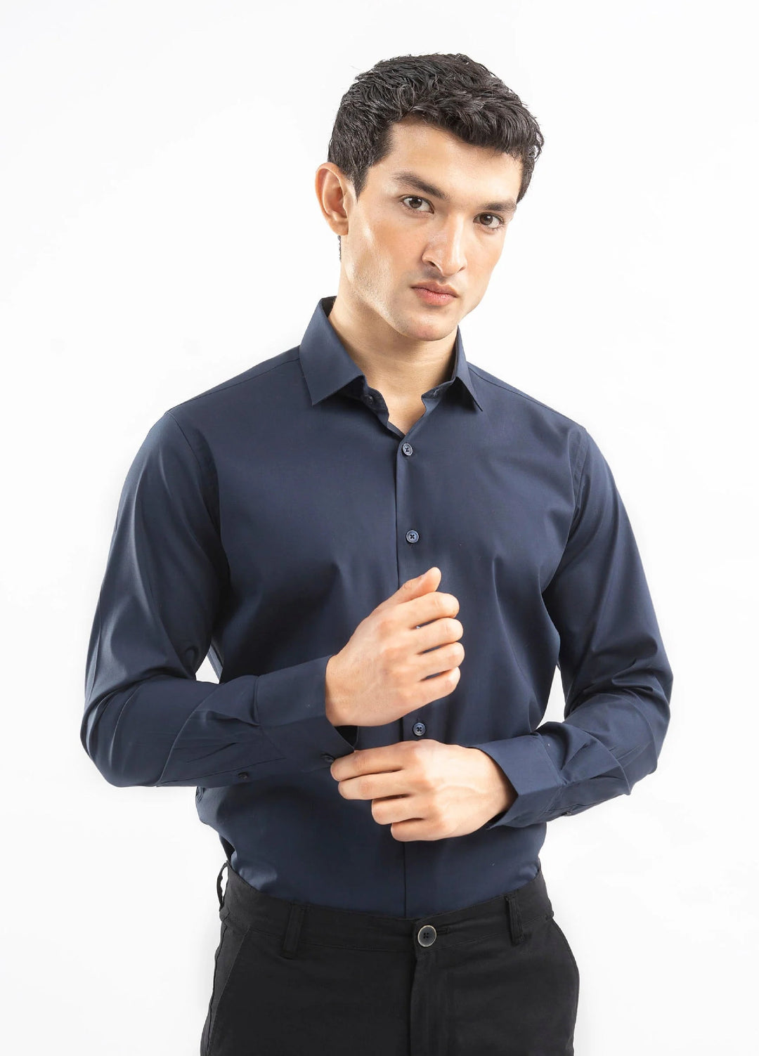 Brumano Ready To Wear Shirts Men 1 Piece Cotton Navy Blue Classic Satin Shirt 0-31-025-4364 - Summer Collection