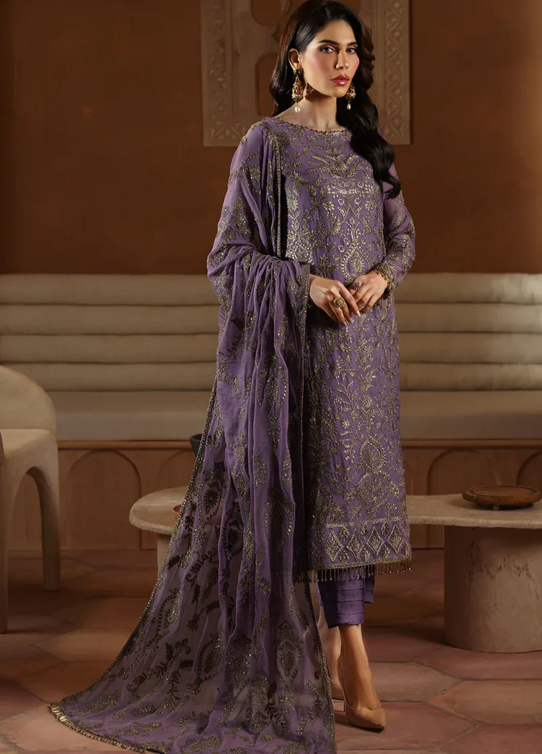 Zarif Women Unstitched Embroidered Chiffon 3 Piece Suit ZR26UFC ZFN 03 JAHAAN - Festive Collection
