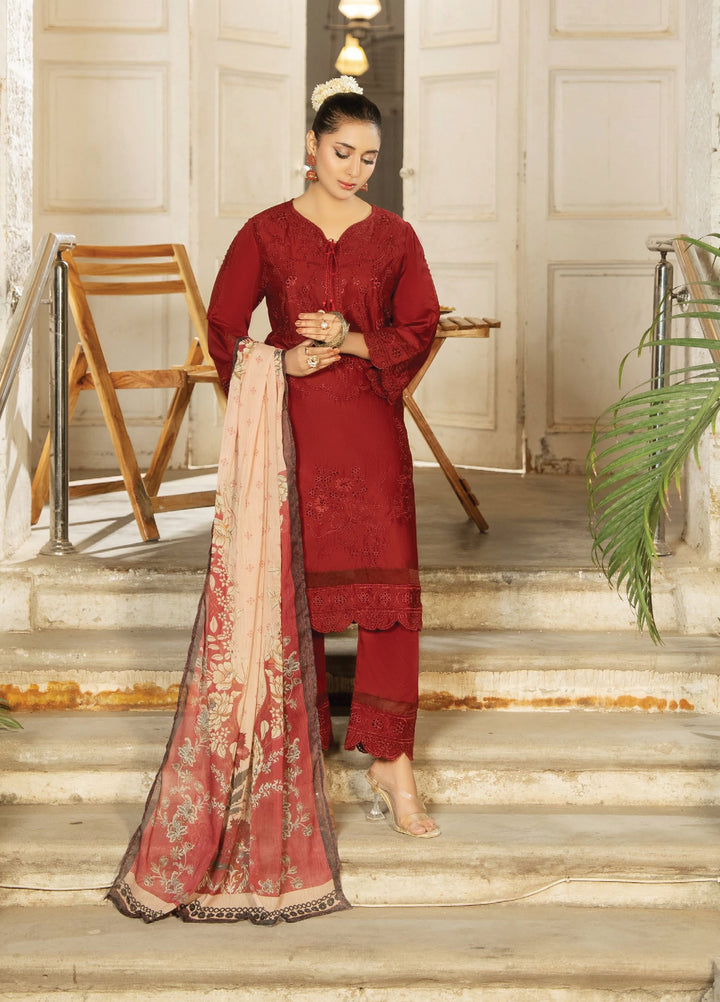 Dhaga Women RTW Embroidered Cotton 3 Piece DHG26PCN Ruby dusk - Eid Collection