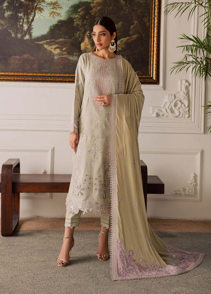 Nureh Exclusive Unstitched Luxury Leather Peach Velvet Shawl Embroidered Suits 3 Piece NU25NS NE-203 - Festive Collection