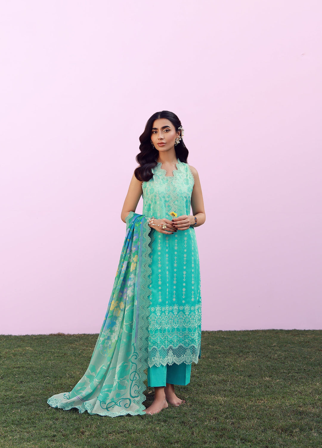 Mirha by Sahar Unstitched Embroidered Lawn 3 Piece Suit SS1-26-43 Turquoise Drift  - Summer Collection