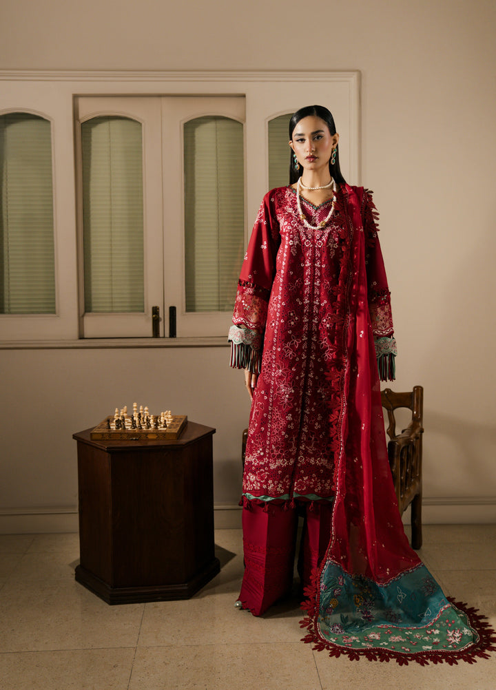 Camelia by Sundas Ahad Unstitched Embroidered Luxury Lawn 3 Piece Suit SNA26UC EL-02 Red Rouge - Festive Collection
