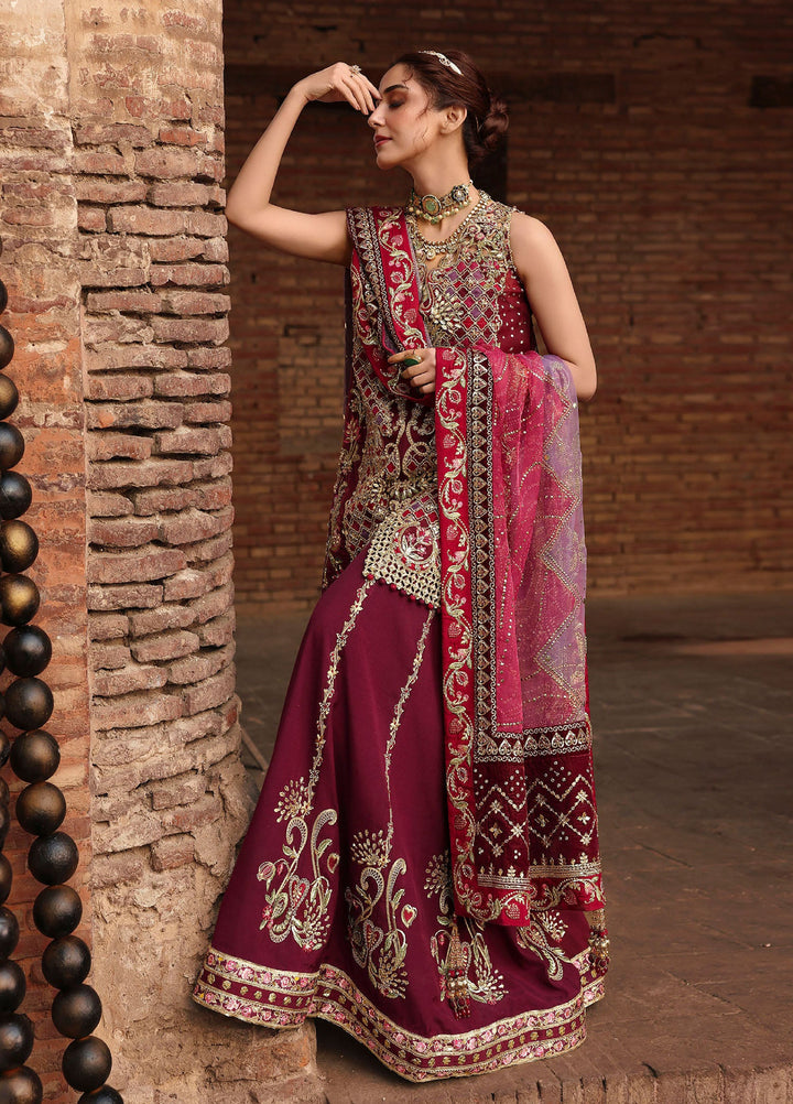 Crimson Unstitched Embroidered Organza 3 Piece Suit CR26UW D-2 Nazo Wine - Festive Collection