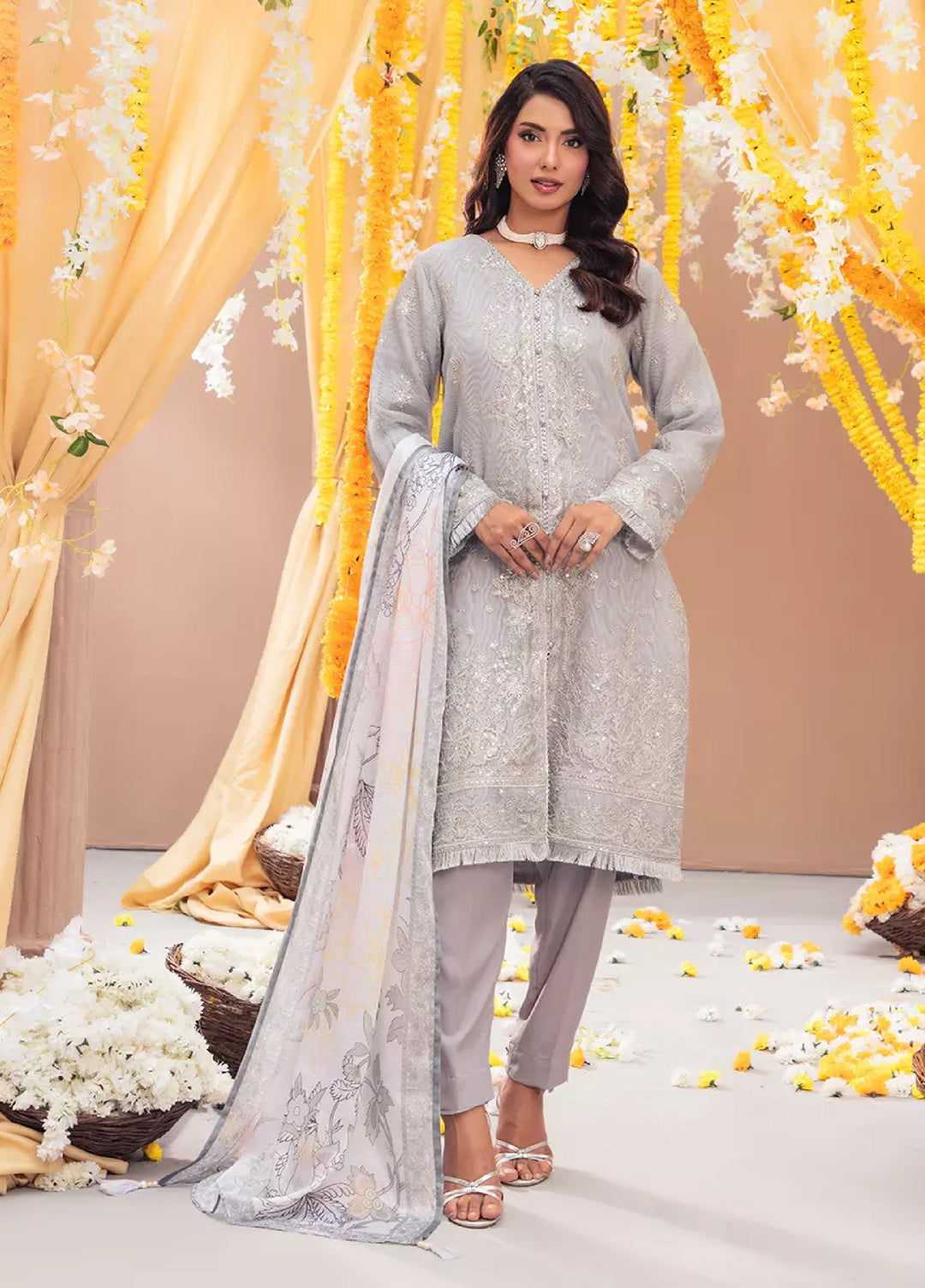 3Pc Unstitched Festive Embroidered Suit (No066)