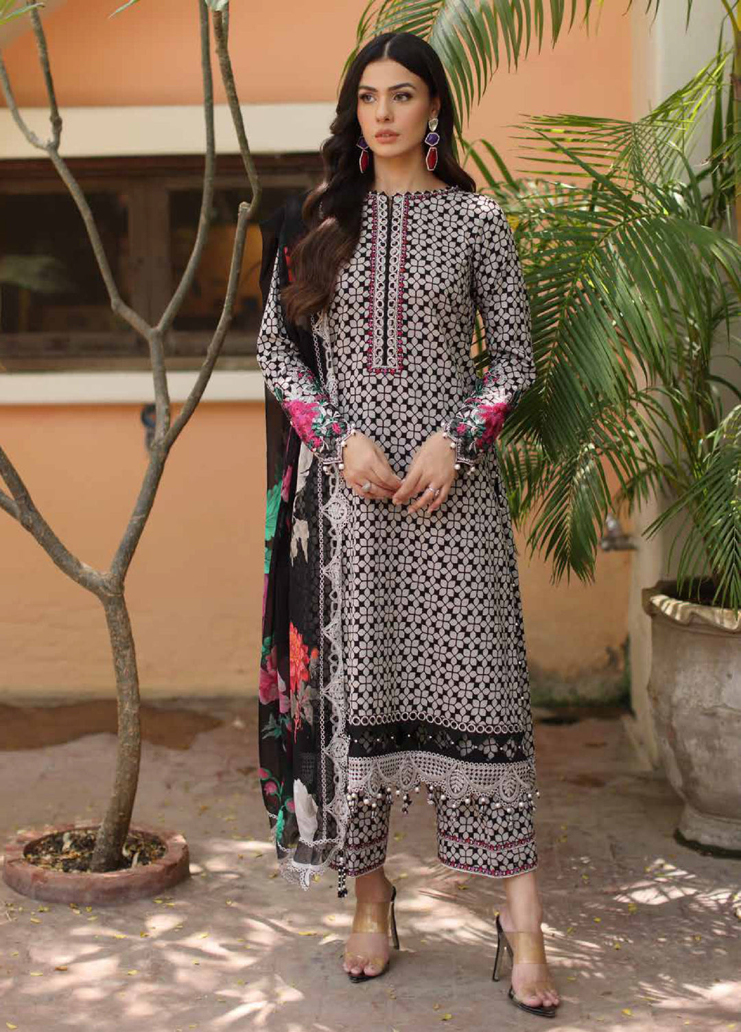 Combination by Charizma Unstitched Embroidered Luxury Lawn 3 Piece Suit CHR26UC CC6-08 - Summer Collection