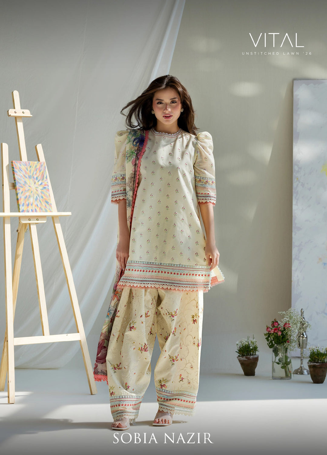 Vital by Sobia Nazir Unstitched Embroidered Lawn 3 Piece Suit SN26UVL 10A - Summer Collection