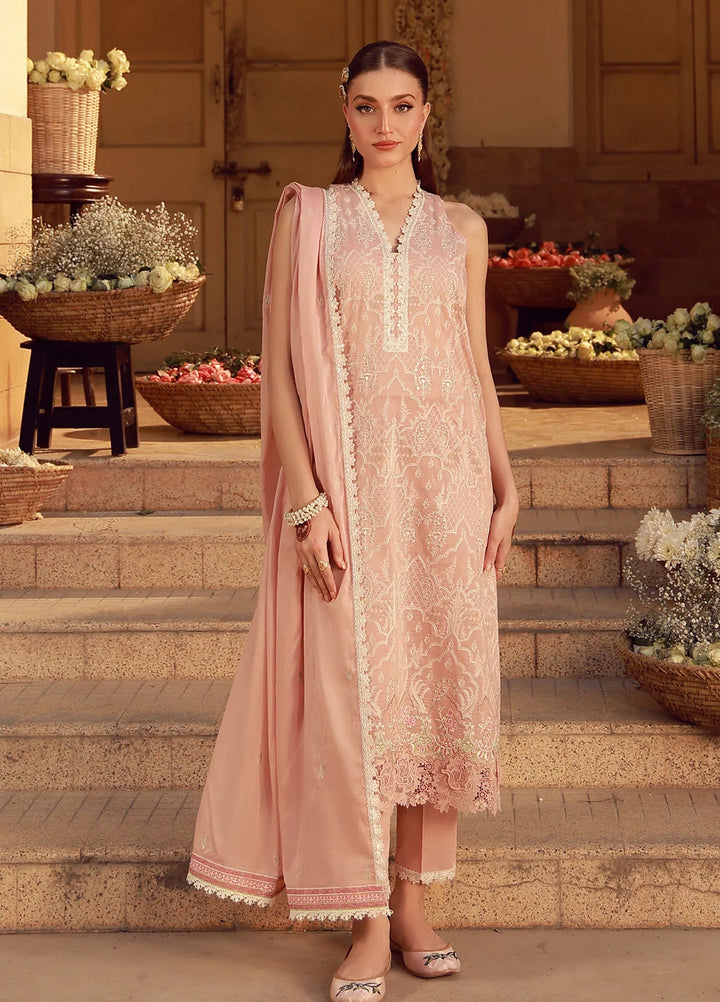 Sahar Unstitched Chikankari Lawn Peach Blosoom Muse 3 Piece Suit CK-26-V2-01 - Summer Collection