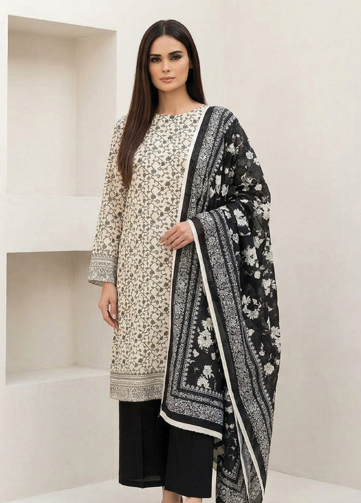 Black N White by Regalia Textiles Unstitched Printed Lawn 3 Piece Suit RG26ULBW D5 - Casual Collection