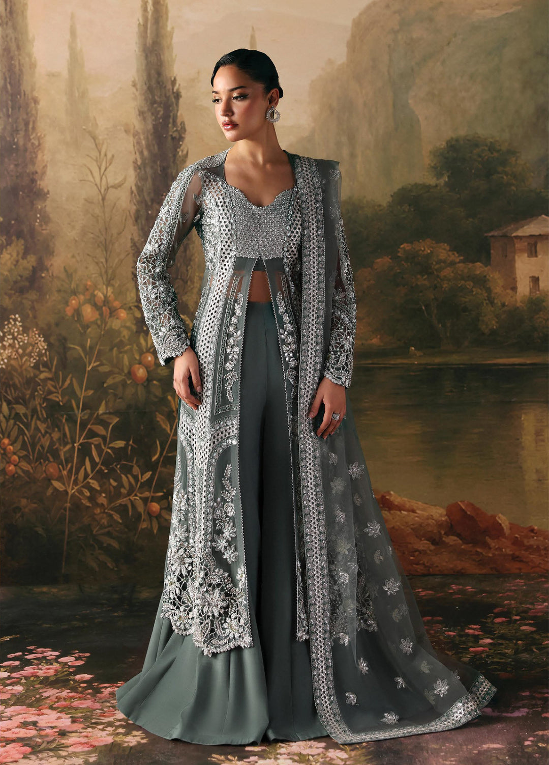 La Fuchsia by Afrozeh Unstitched Hand work Net 3 Piece Suit AF26ULF Crescent FWU-0079 - Wedding Collection