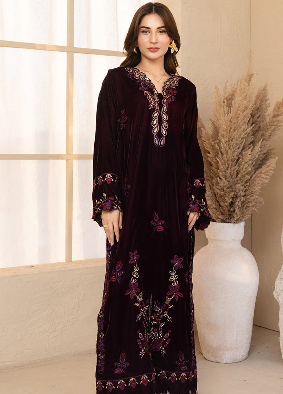 Winter Hues by Naayas Women Pret Embroidered Kaftan Velvet Elysee - Winter Collection