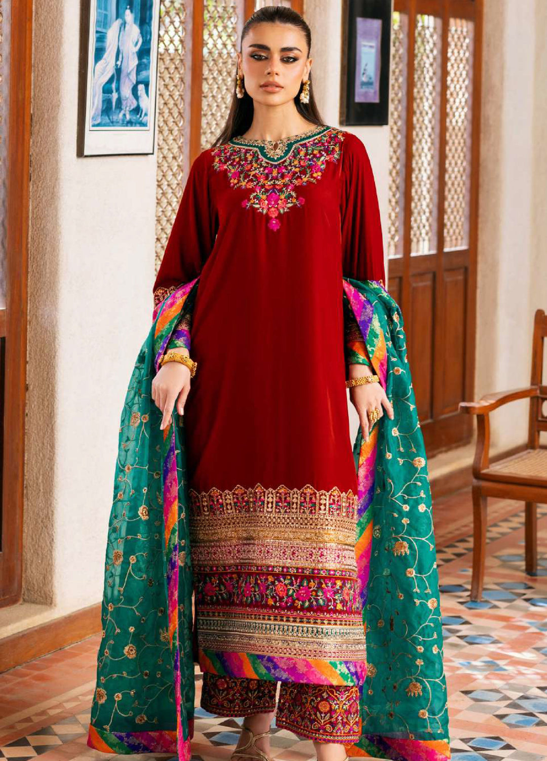 Zainab Chottani Unstitched Velvet Embroidered 3 Piece ZC25UV Sifa - Festive Collection