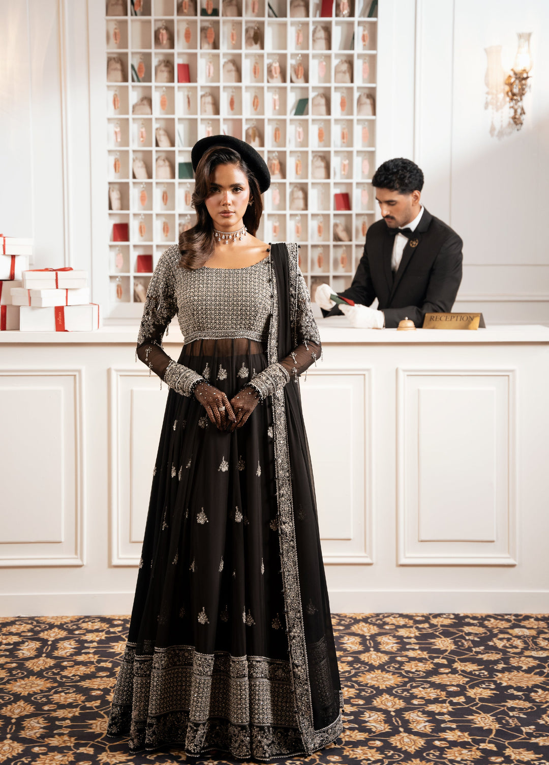 Check In by Zarizaa Embroidered Chiffon 3 Piece Suit ZZ26UCI CLOAK - Festive Collection