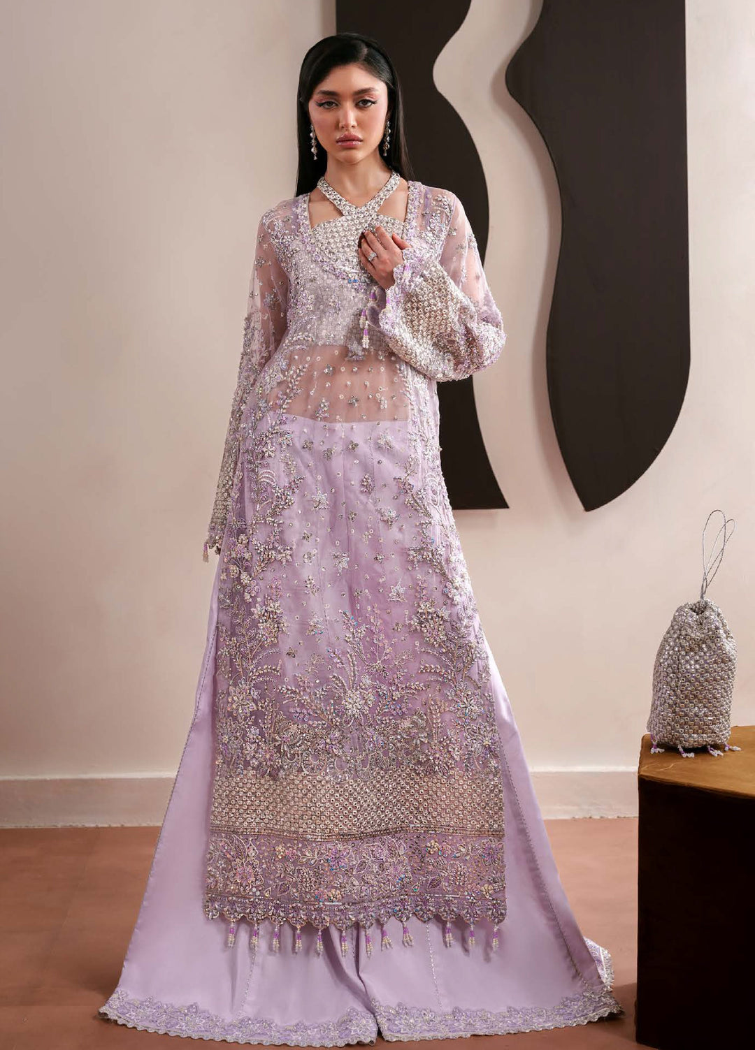 Starlet Jewels by Emaan Adeel Unstitched Embroidered Organza 3 Piece Suit EA26USF Lapis - Festive Collection