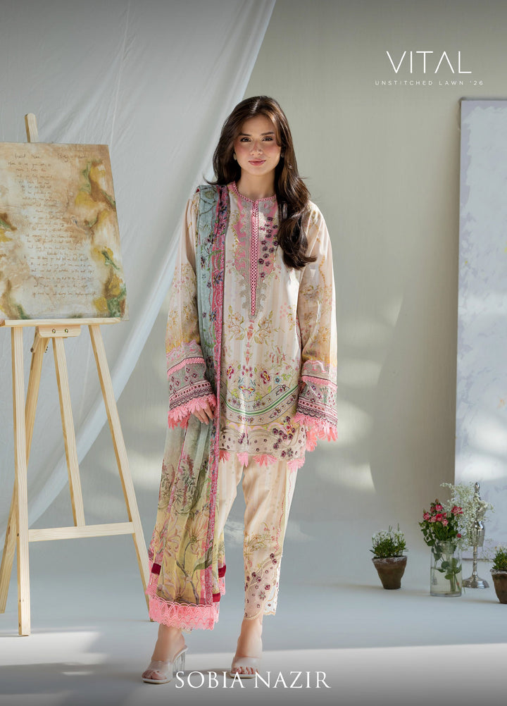 Vital by Sobia Nazir Unstitched Embroidered Lawn 3 Piece Suit SN26UVL 2A - Summer Collection