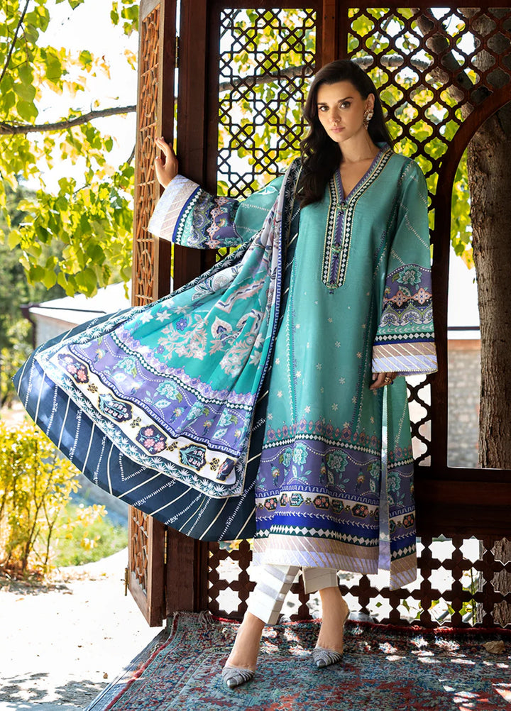Mushq Hemline Echoes Of Serneity Unstitched Festive Raw Silk Printed 3 Piece MQ25ES D-10 Lunar Dew - Festive Collection