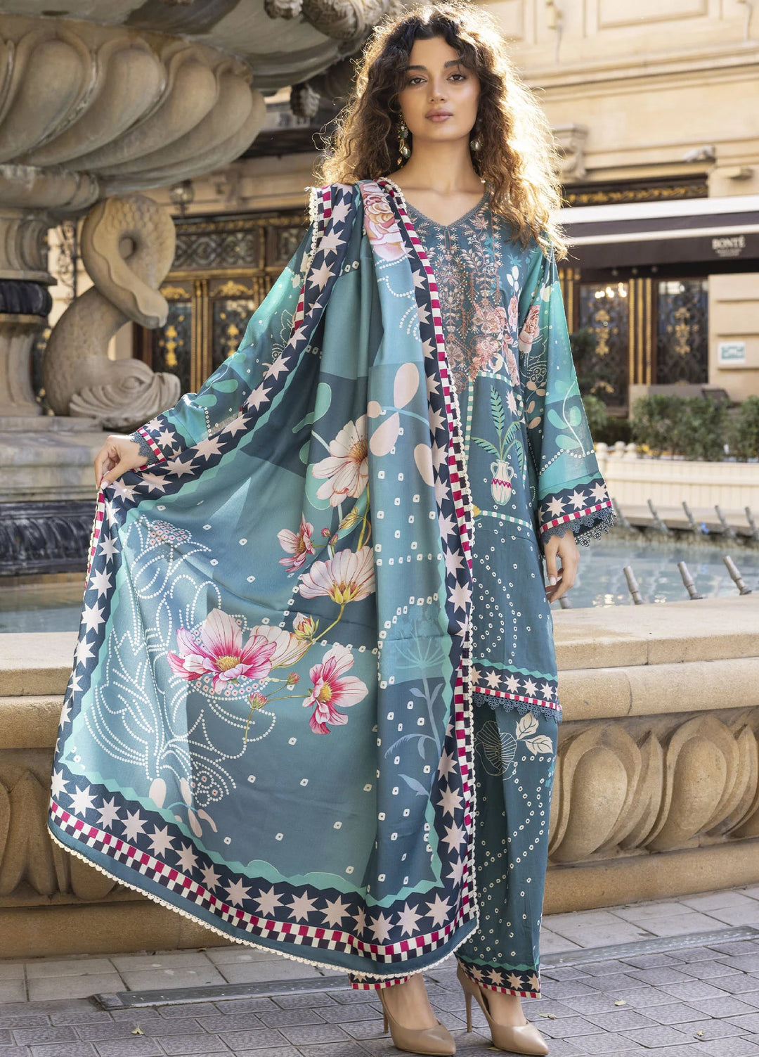 Meerak Women Pret Premium Embroidered Linen 3 Piece Florin - Winter Collection