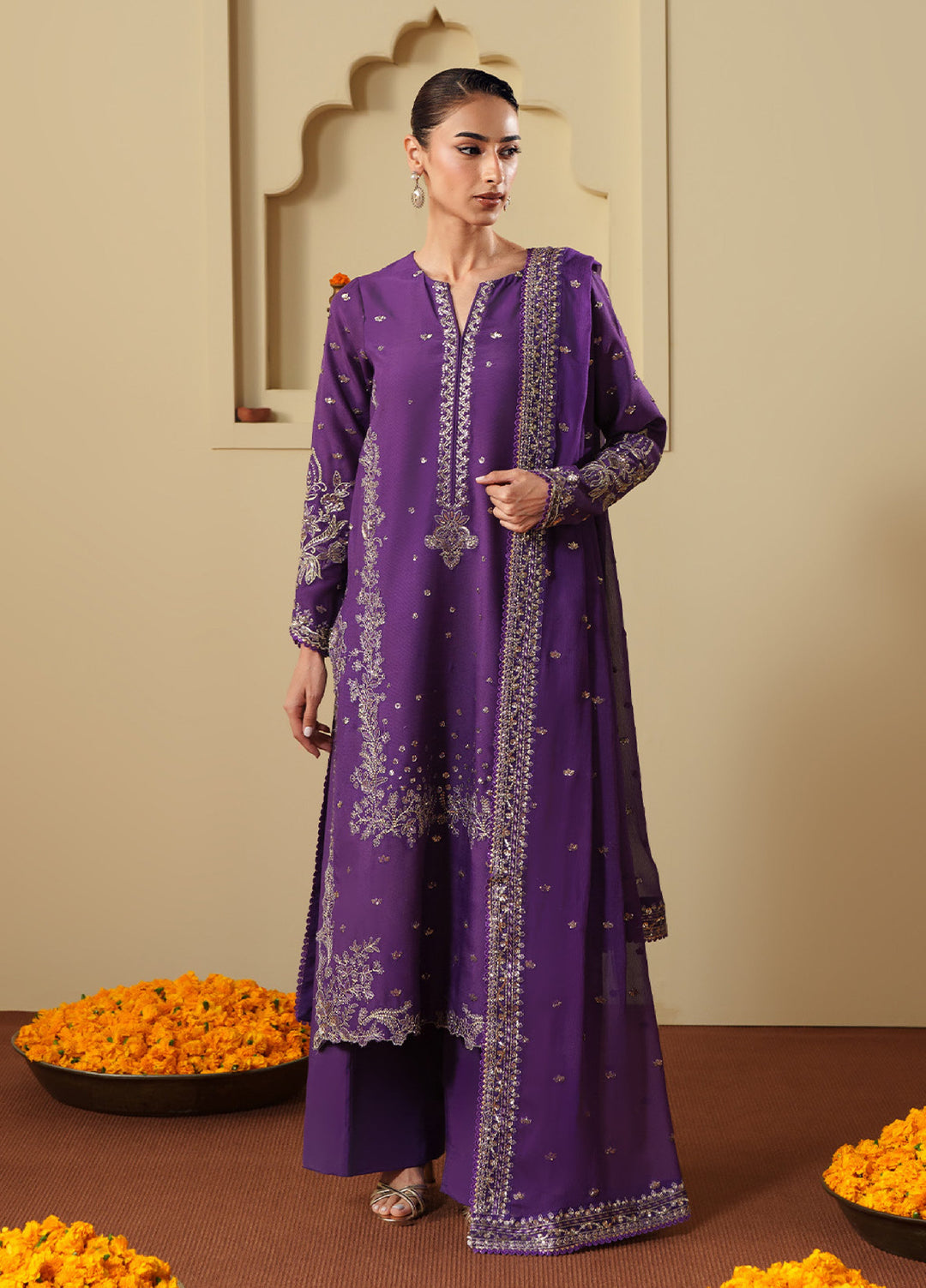 Shagun by Neeshay Unstitched Raw Silk Embroidered Suits 3 Piece NSH25SF ZAREESHA - Festive Collection