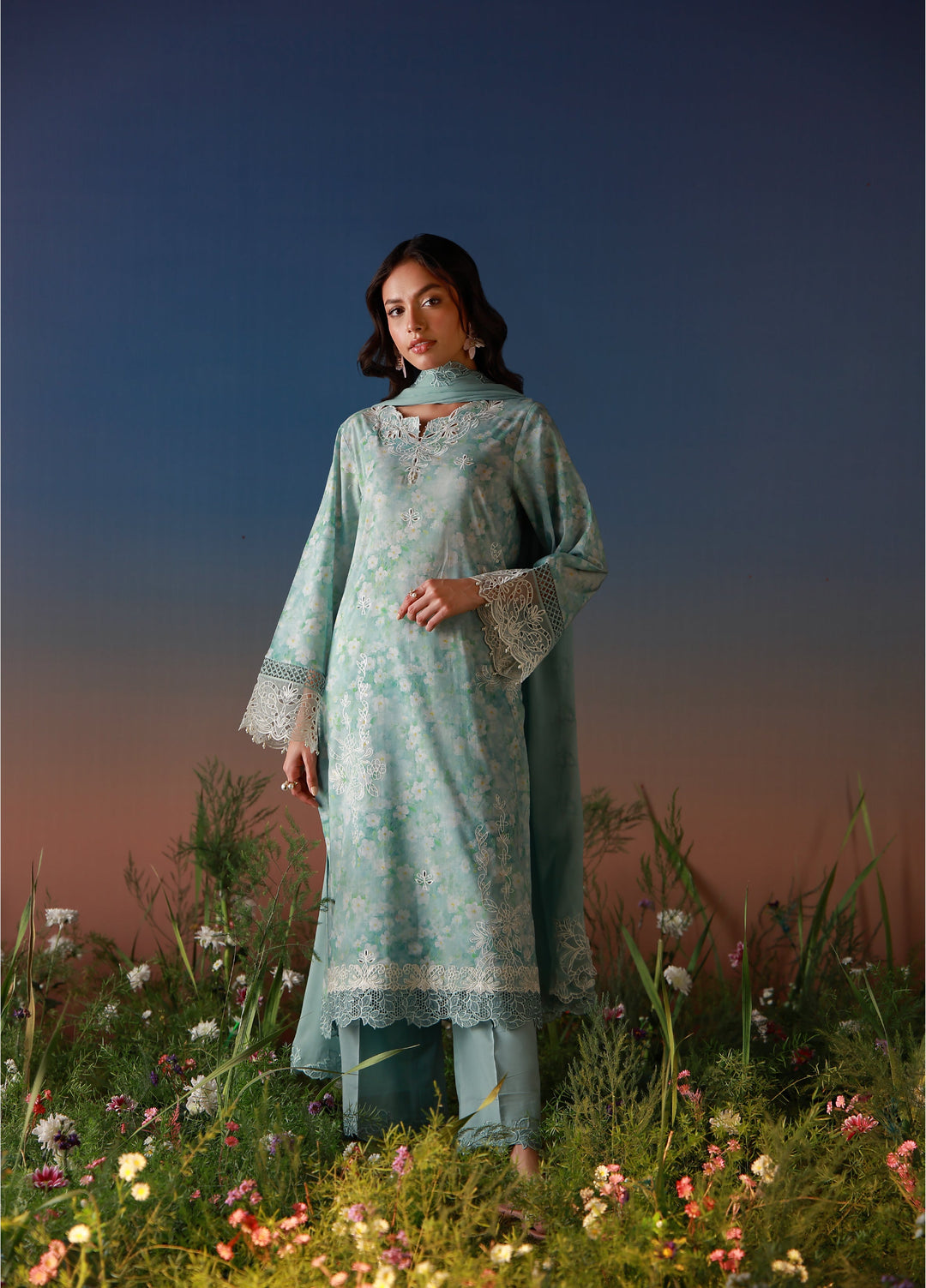Mirha by Sahar Unstitched Embroidered Lawn 3 Piece Suit SS1-26-41 Pale Azure - Summer Collection