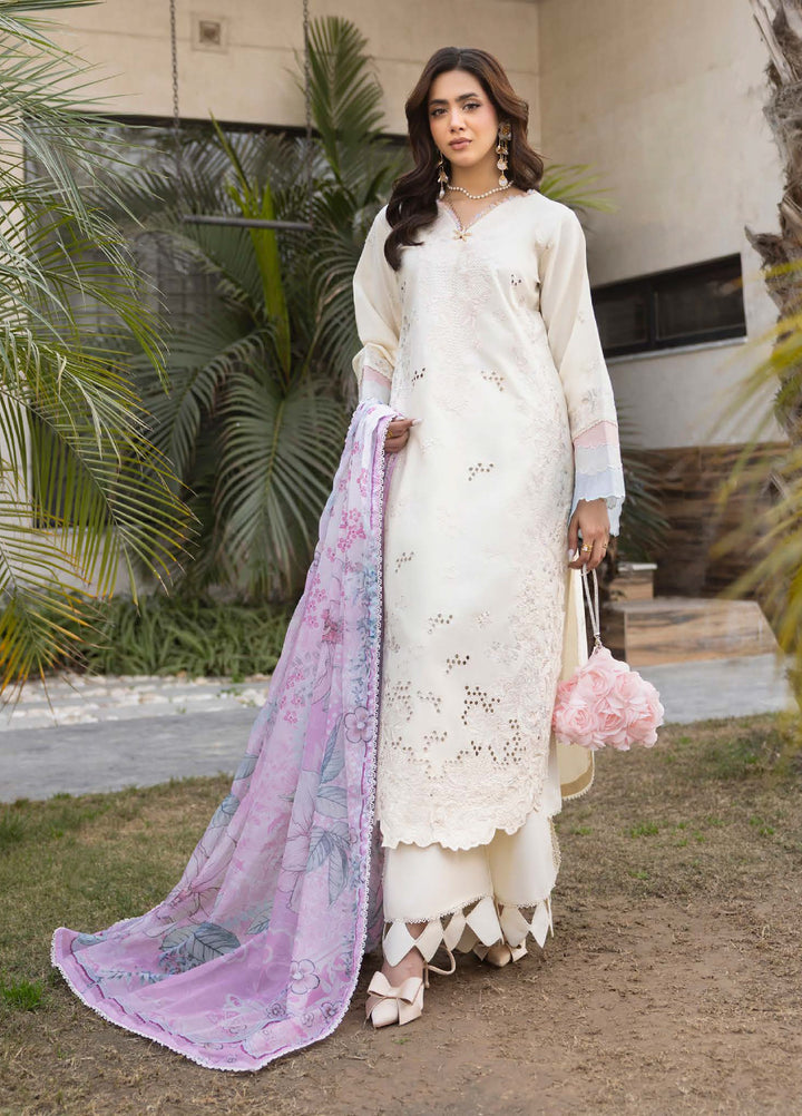 Aylin Unstitched Embroidered Luxury Lawn 3 Piece Suit AYL26UL D7 Ivory Rose - Summer Collection