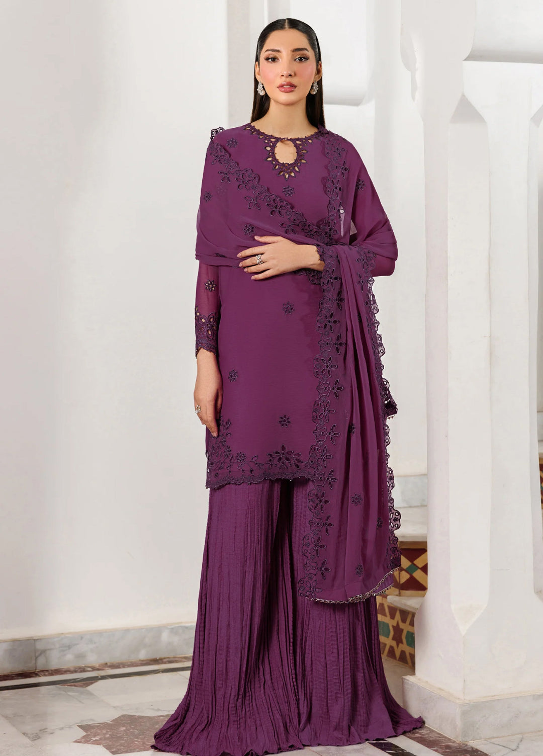 Nourah by Zarif Unstitched Embroidered Chiffon 3 Piece Suit ZR26UCN Nourah ZF/ZQH/WADHAI 08 - Festive Collection
