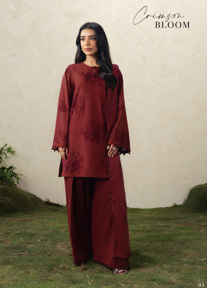 Moonsoon Edit by Cross Stitch Unstitched Embroidered Cambric 3 Piece Suit CS26UCM Crimson Bloom - Casual Collection