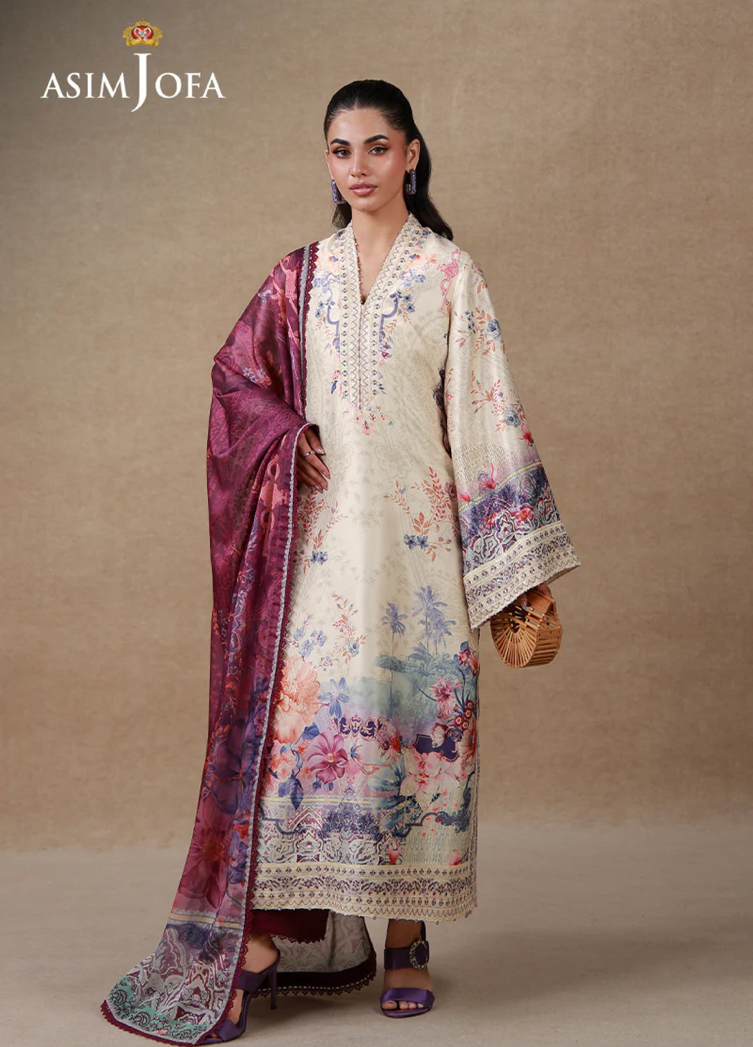 Asim Jofa Unstitched Printed Silk 3 Piece Suit AJ26UPS AJULSC-02 - Casual Collection