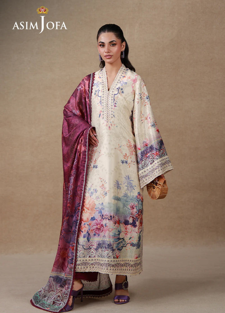 Asim Jofa Unstitched Printed Silk 3 Piece Suit AJ26UPS AJULSC-02 - Casual Collection