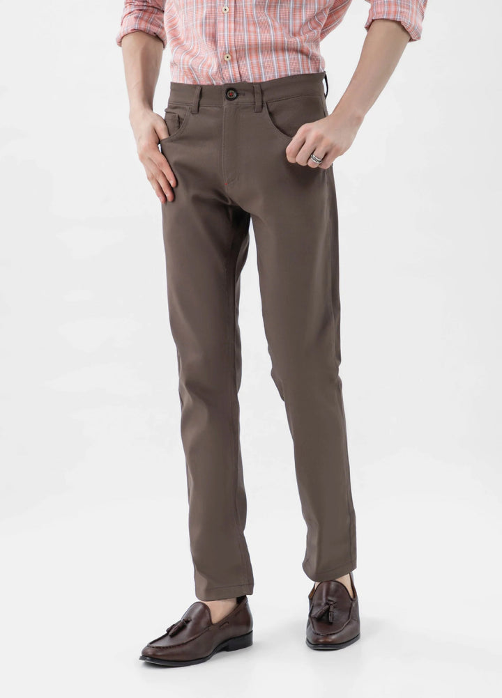 Brumano Solids Dobby Trouser Brown Dobby Structured Five Pocket Trouser