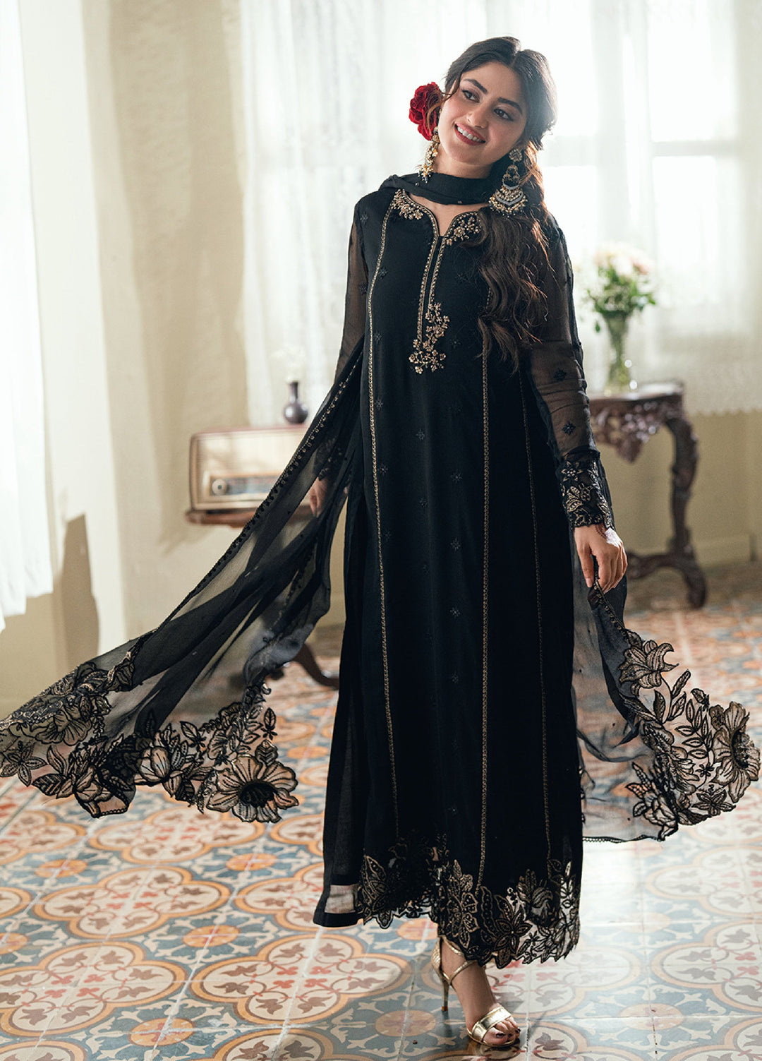 Eid Ensembles by Azure Unstitched Embroidered Chiffon 3 Piece Suit AZ26UEE ES-133 Nightangle - Eid Collection