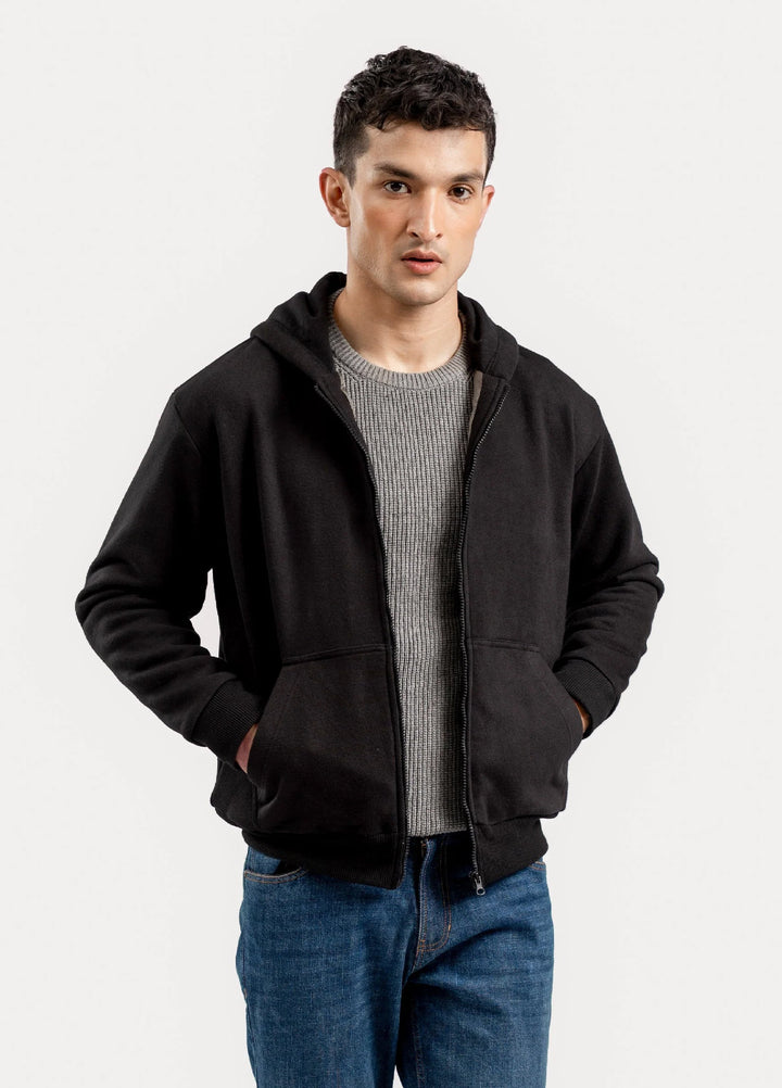 Brumano Solids Fleece Black Zipper Hoodie Jacket - Winter Collection