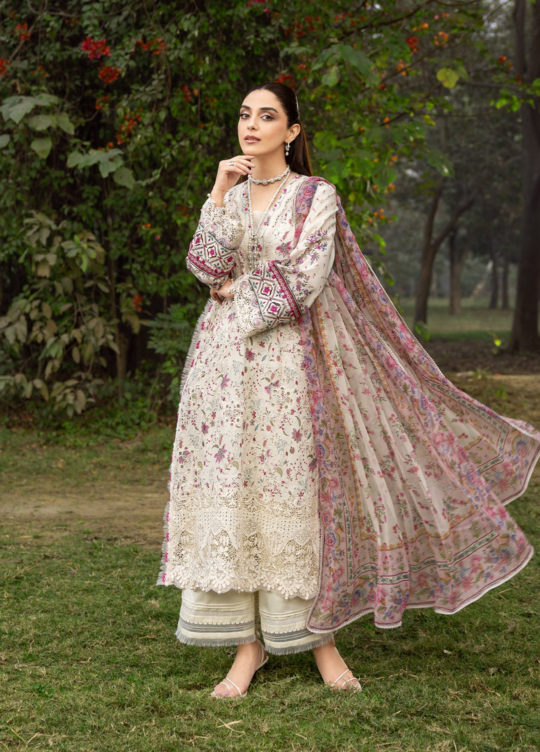 Elaf Premium Chikankari Unstitched Printed Lawn 3 Piece Suit EL26UPC ERC 5A MEHR - Summer Collection