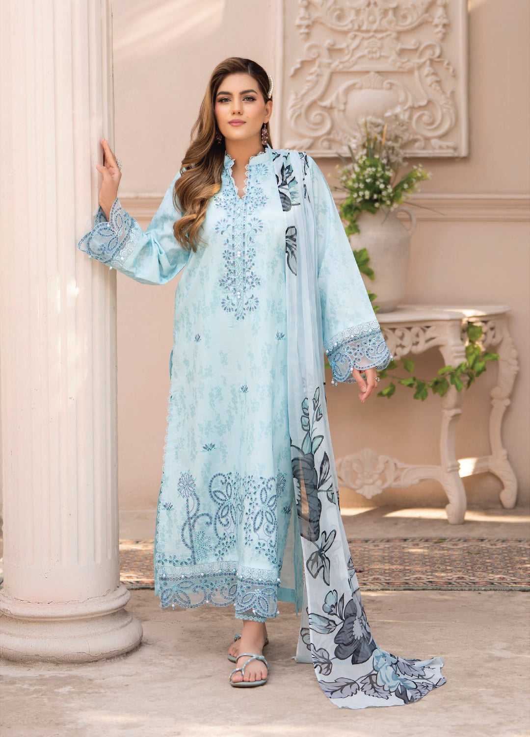 Summer Breeze by Humdum Unstitched Embroidered Lawn 3 Piece Suit HB26USB D-12 - Summer Collection