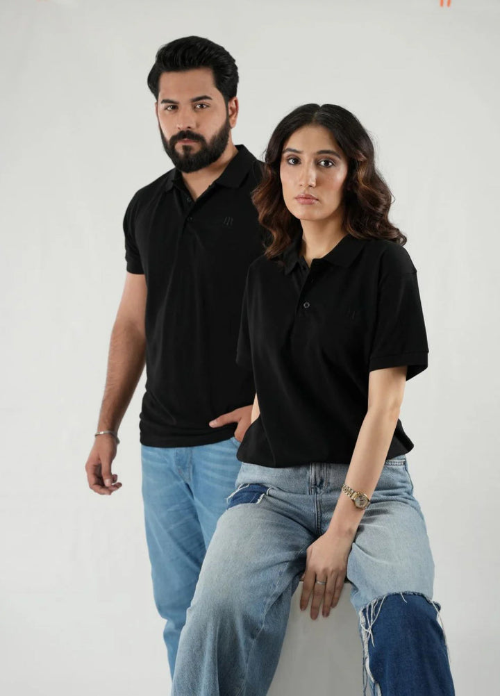 Mercato RTW Solids Cotton 1 Piece Black Polo Shirt