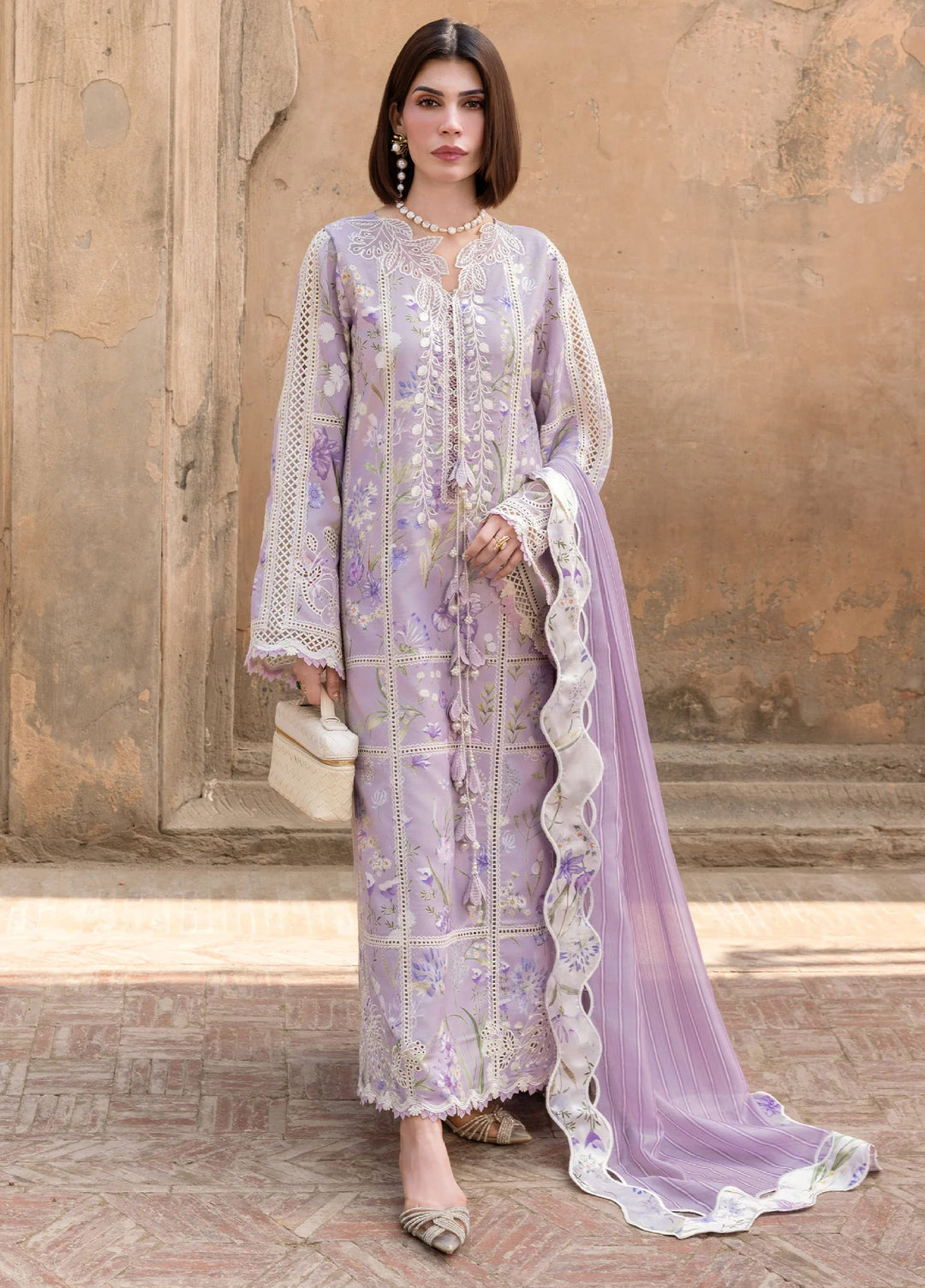 Flow by Crimson Unstitched Embroidered Lawn 3 Piece Suit CR26UFL D2 B-Lavender - Festive Collection
