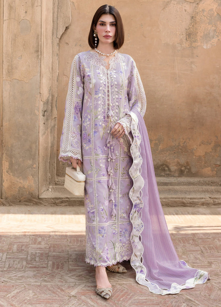 Flow by Crimson Unstitched Embroidered Lawn 3 Piece Suit CR26UFL D2 B-Lavender - Festive Collection
