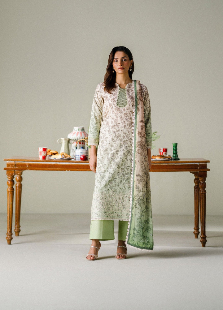 FNF Prints by Faiza Faisal Unstitched Printed Lawn 3 Piece Suit FF26UF D-1 Sage Whisper - Summer Collection