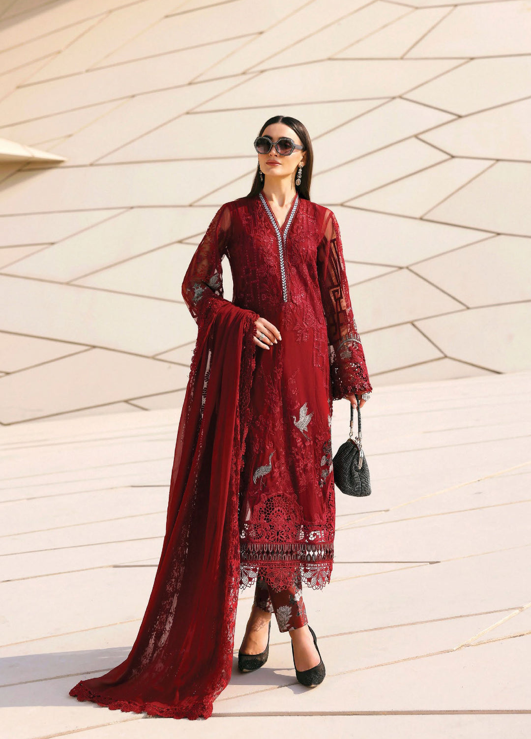 Maria B Unstitched Embroidered Luxury Lawn 3 Piece Suit MB26UEL 7A - Eid Collection