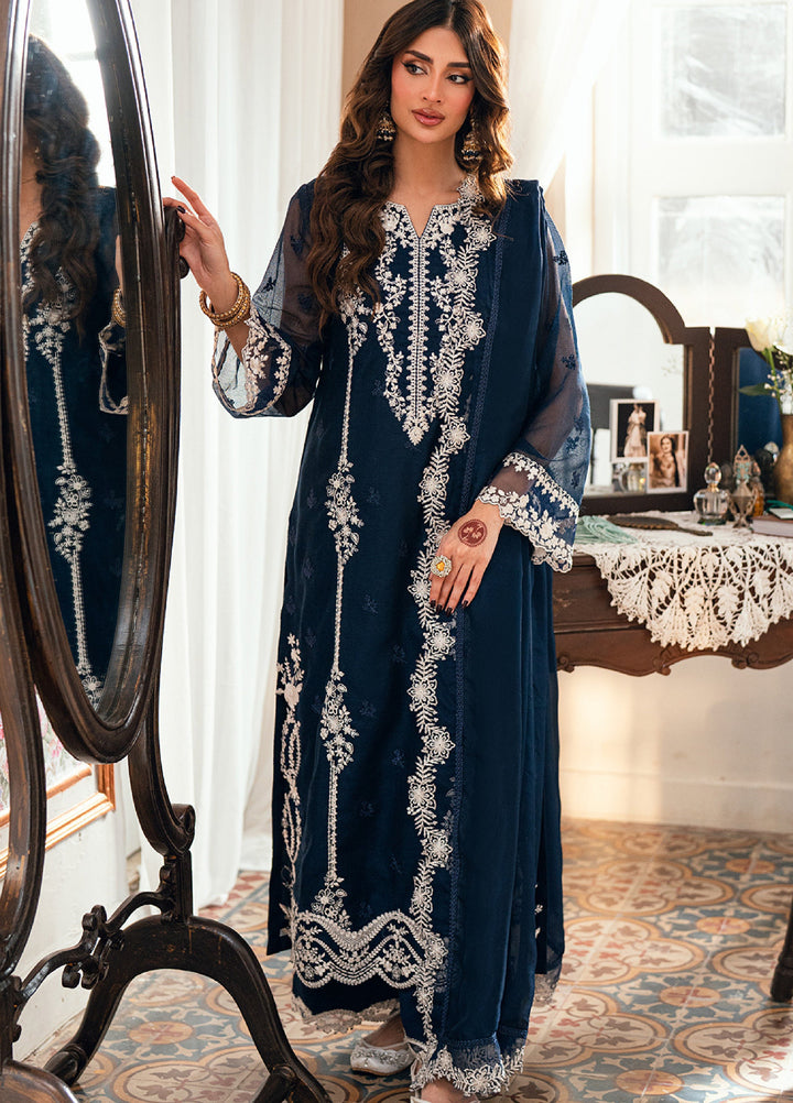 Eid Ensembles by Azure Unstitched Embroidered Khaddi Net 3 Piece Suit AZ26UEE ES-140 Stellar Blue - Eid Collection