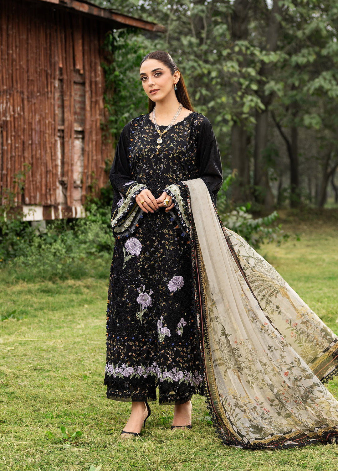 Elaf Premium Chikankari Unstitched Printed Lawn 3 Piece Suit EL26UPC ERC 4A KOYAL - Summer Collection