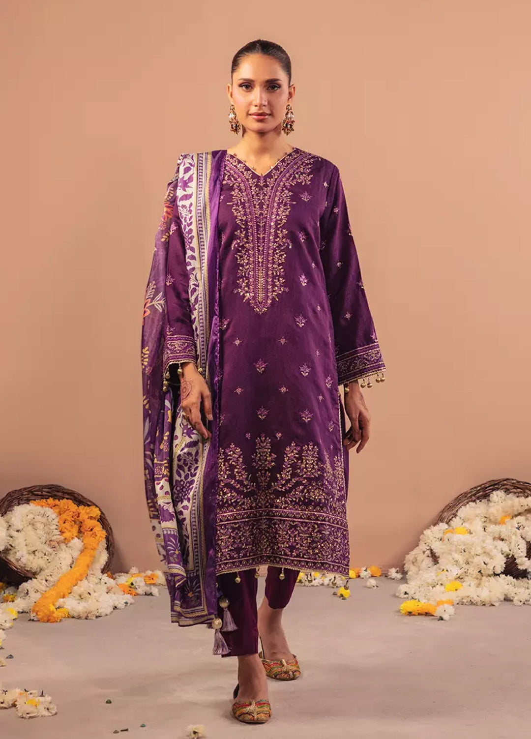 3Pc Unstitched Festive Embroidered Suit (NO063)