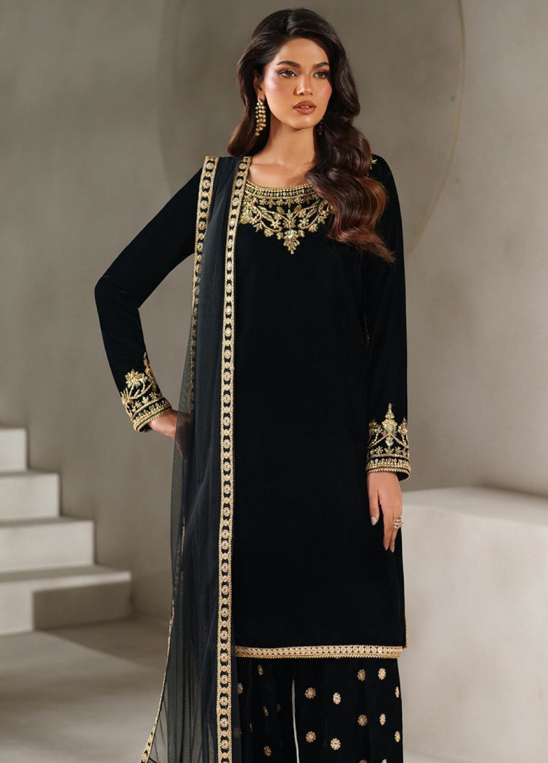 Zarif Exclusive Unstitched Velvet Embroidered Suits 3 Piece ZRF25VE ZRF-V-01 - Festive Collection