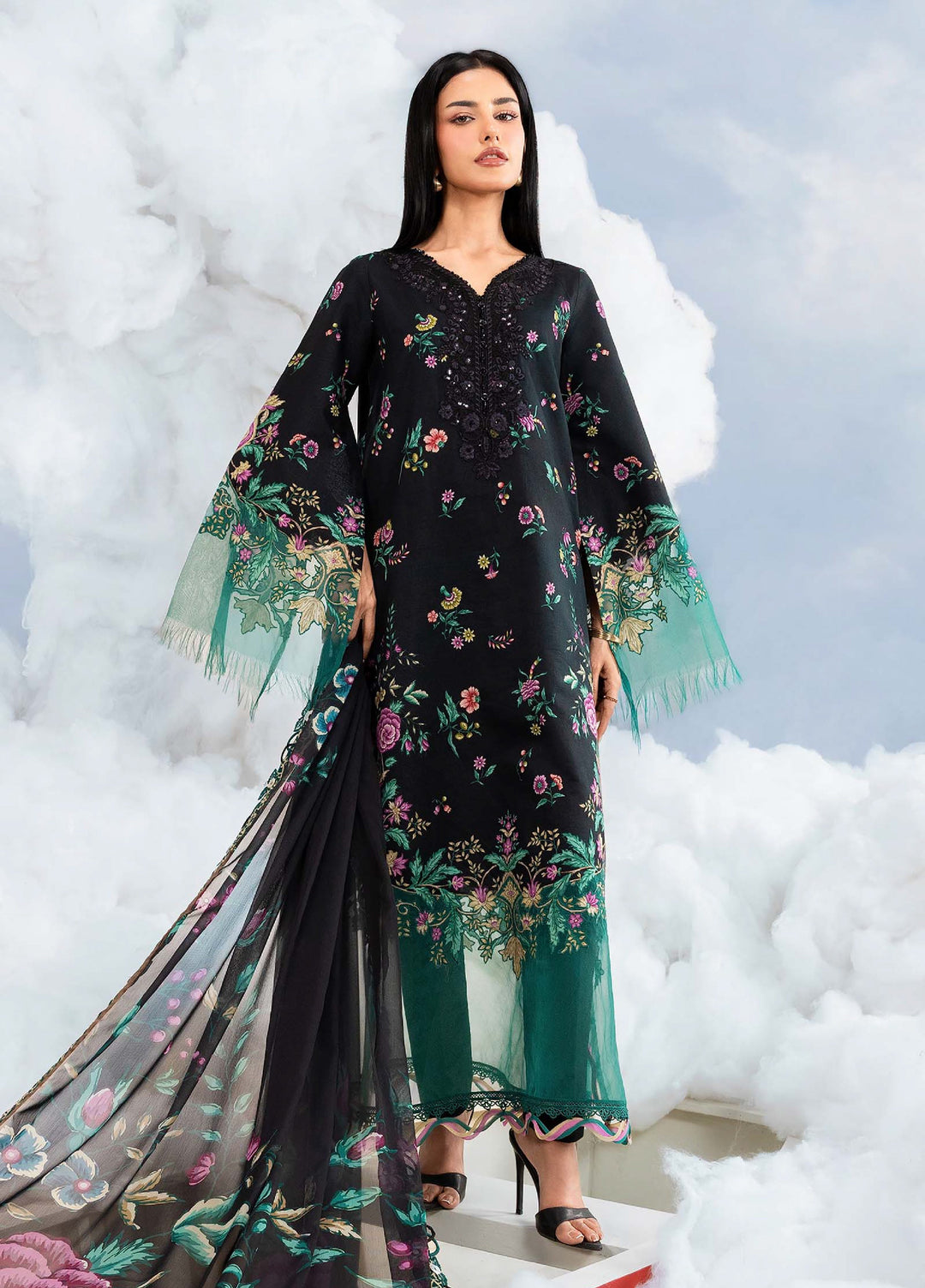 M Basics by Maria B Unstitched Embroidered Lawn 3 Piece Suit MB26SSEL MB-CUSV14-01B - Eid Collection