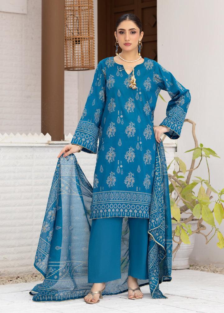 Regalia Textiles Premium Printed Gold Paste Unstitched Lawn 3 Piece Suit RG26UPG D-3 - Summer Collection