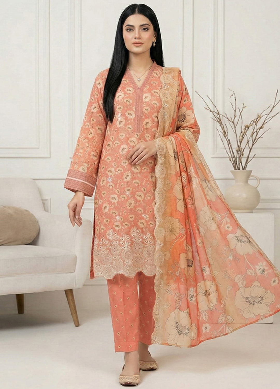 Anmol by Ishq e Rang RTW Chikankari Lawn 3 Piece Suit IR26RA Echo AA-8 - Casual Collection