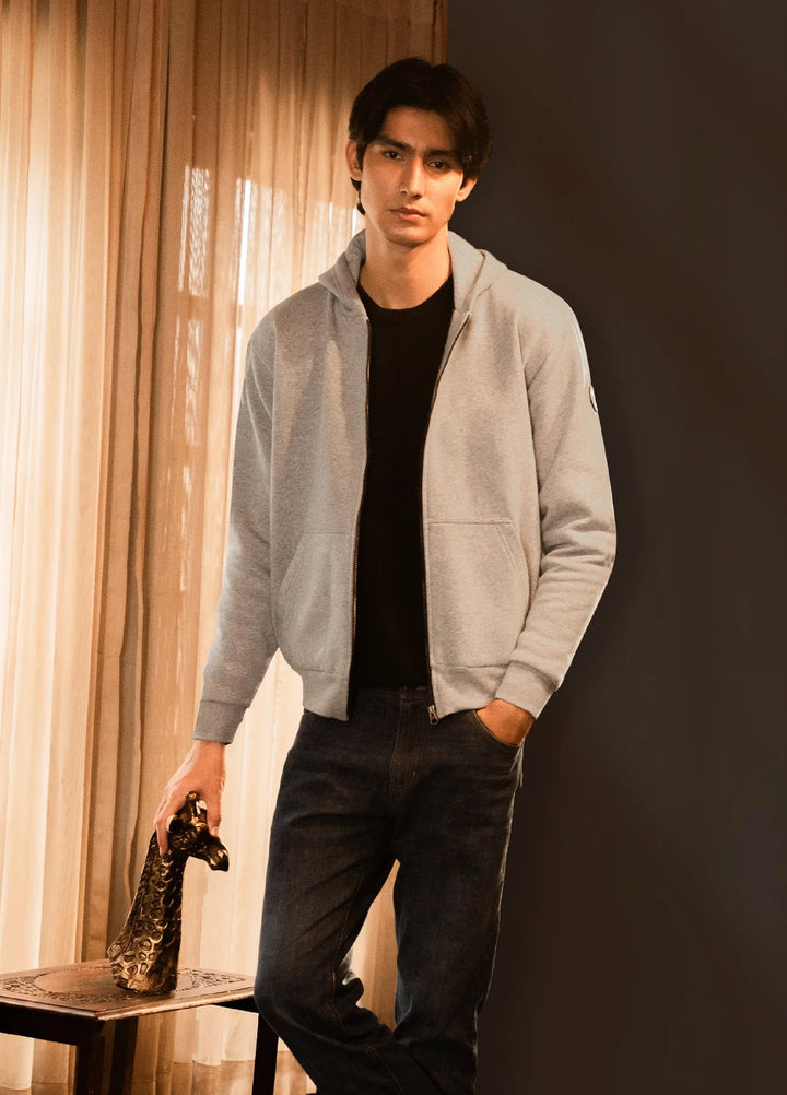 Brumano Solids Fleece Grey Zipper Hoodie Jacket - Winter Collection