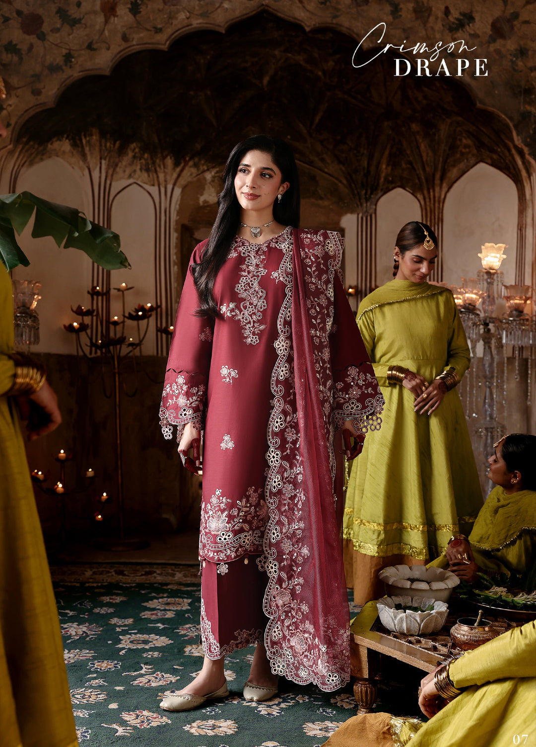 Cross Stitch Unstitched Embroidered Premium Lawn 3 Piece Suit CS26UCPL D1 CRIMSON DRAPE - Eid Collection