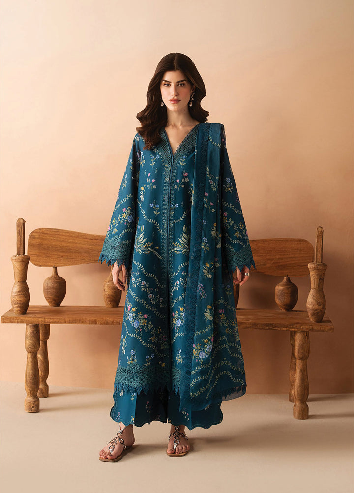 Haze A Prints by Afrozeh Unstitched Embroidered Lawn 3 Piece Suit AF26UAP FWU-105 Luem Teal - Summer Collection