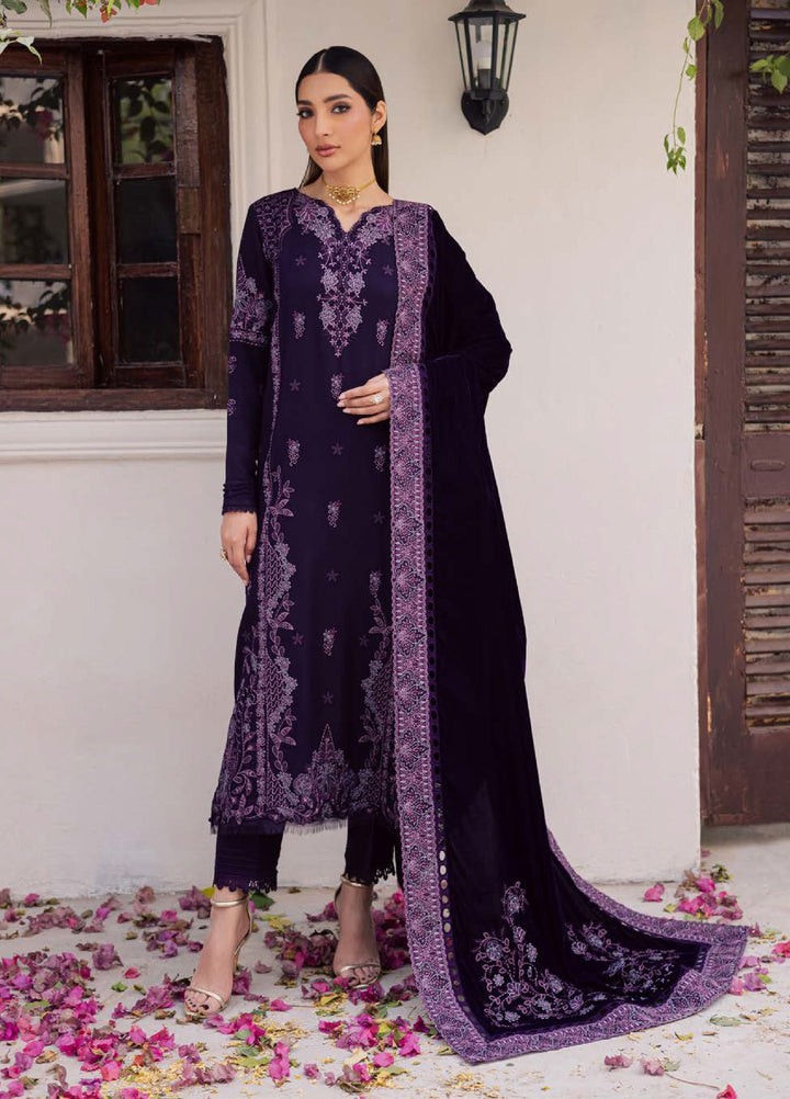 Nureh Exclusive Unstitched Luxury Leather Peach Velvet Shawl Embroidered Suits 3 Piece NU25NS NE-198 - Festive Collection