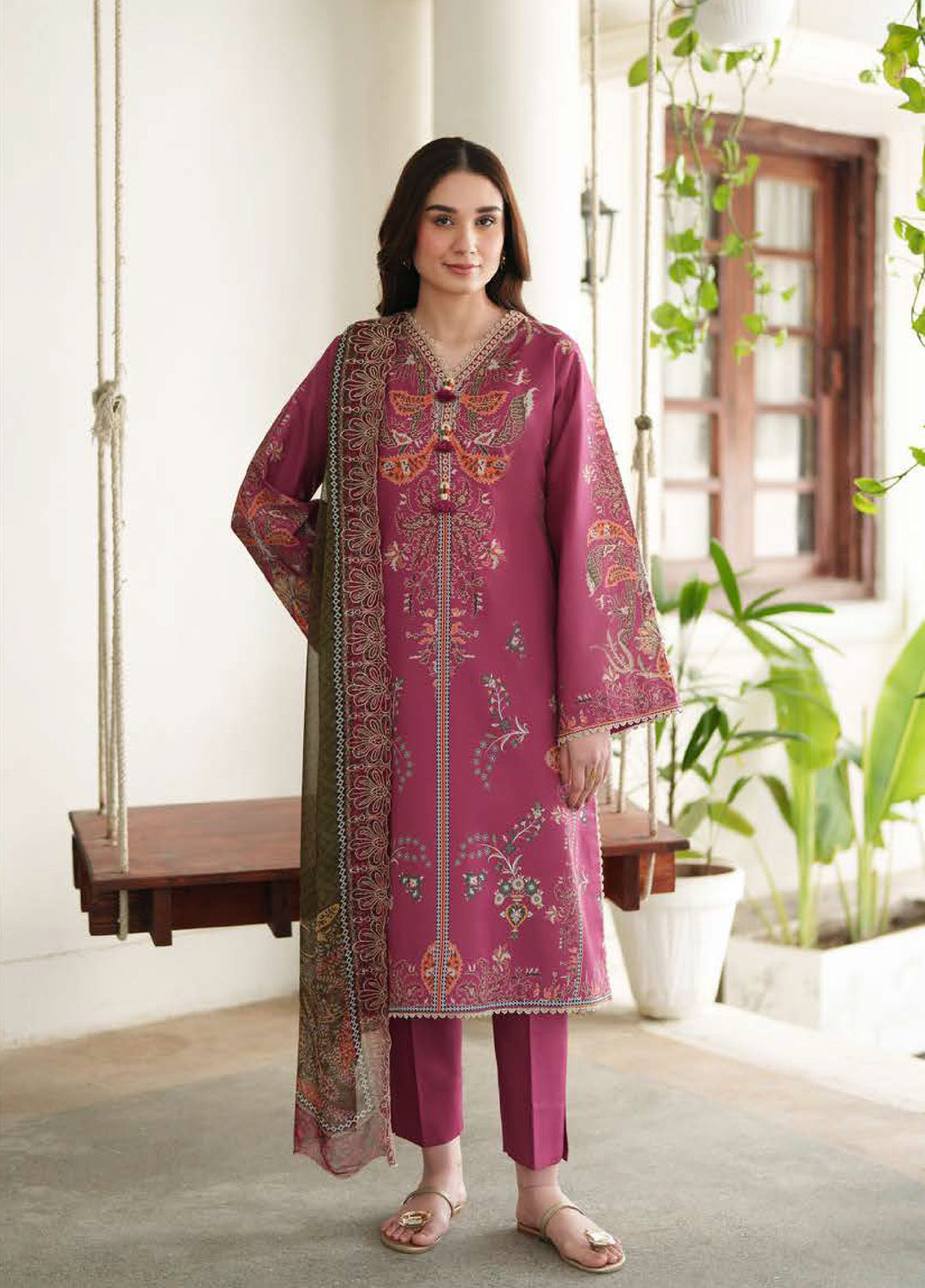Whispered Florals by Roheenaz Unstitched Embroidered Lawn 3 Pcs Suit RNZ26UWF D-14 B FLORAL GARDEN - Summer